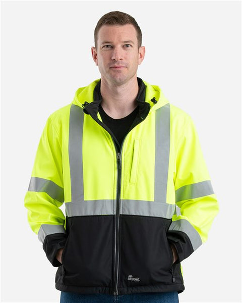 Berne Apparel HVJS206 Men's Hi-Vis Class 3 Hooded Soft Shell Jacket