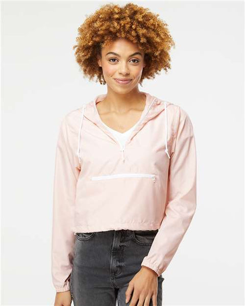 Independent Trading Co. EXP64CRP Women's Lightweight Quarter-Zip Pullover Crop Windbreaker