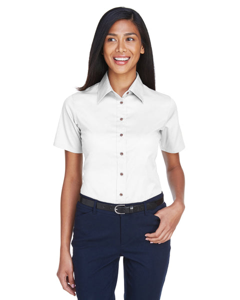 Harriton M500SW Ladies' Easy Blend Short-Sleeve Twill Shirt withStain-Release