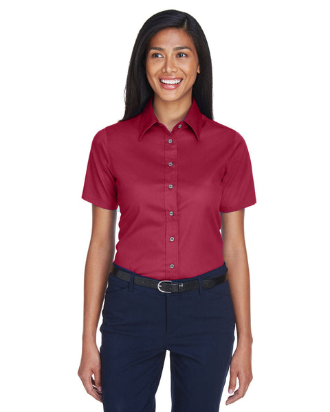 Harriton M500SW Ladies' Easy Blend Short-Sleeve Twill Shirt withStain-Release